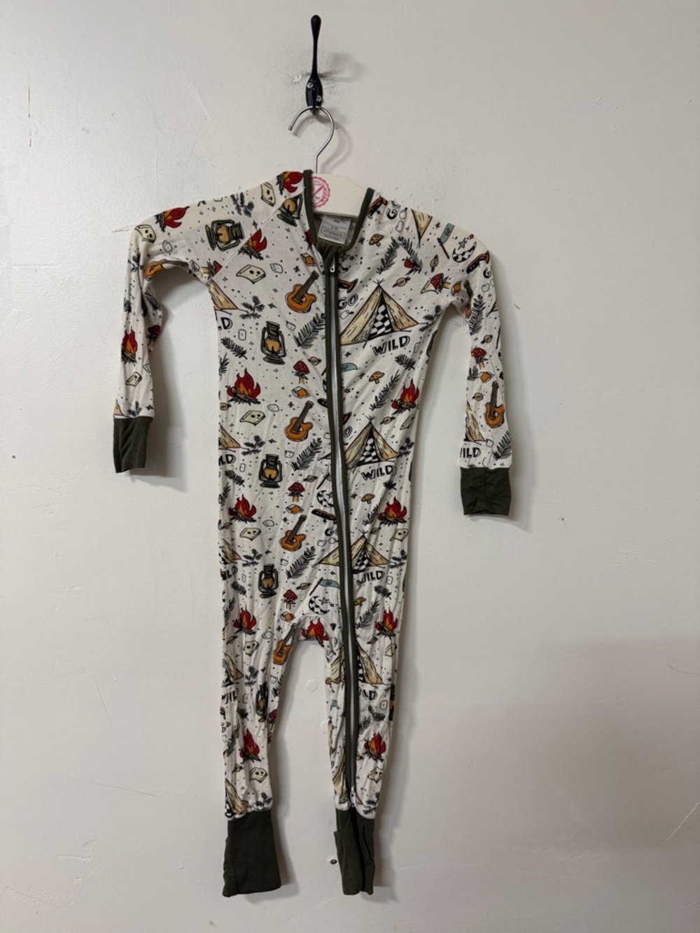 Kids White Camping Print Zip One-Piece Pajamas